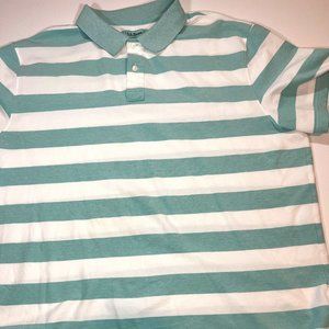 L L Bean Slightly Fitted Men's Polo Short Sleeve Stripped Green White XXL